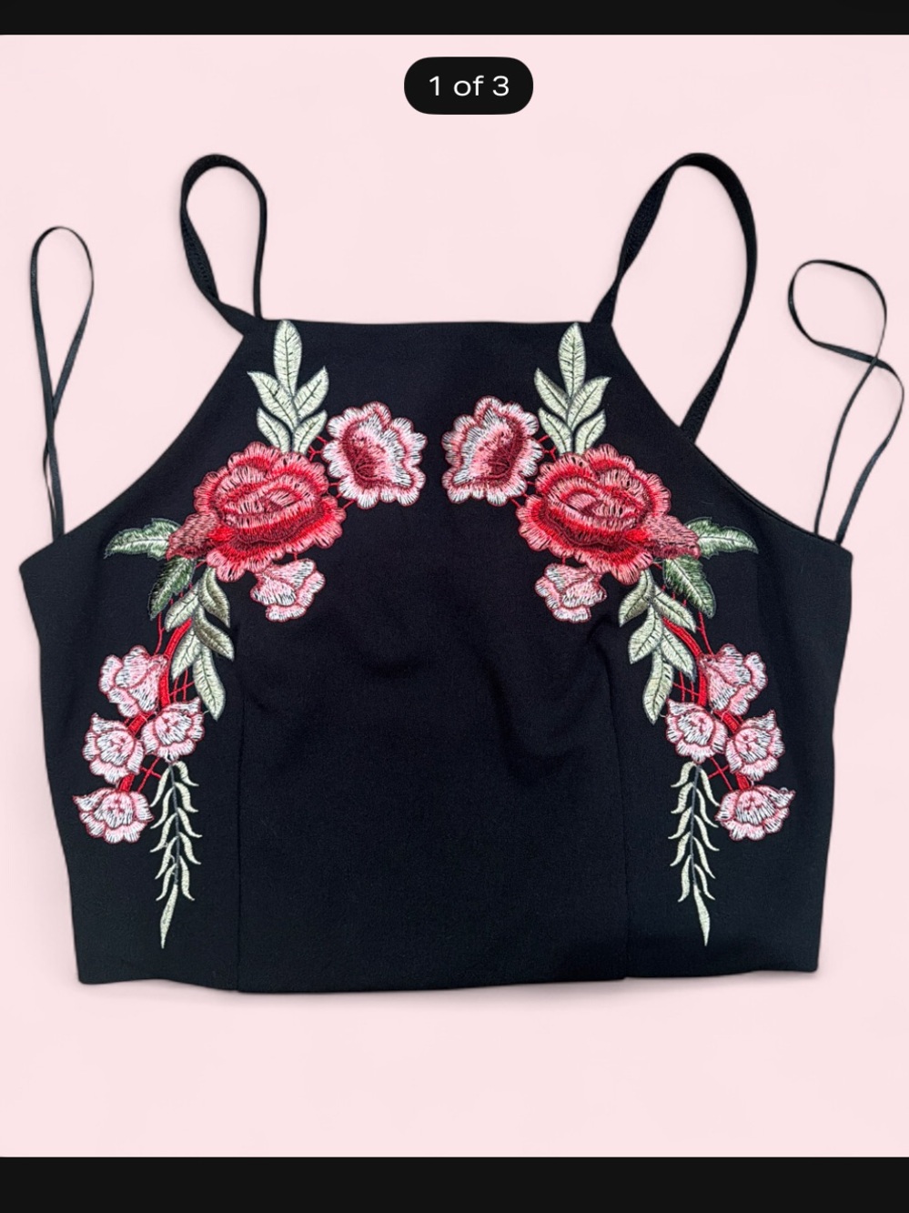 Vera & Lucy Black Floral Embroidered Tank